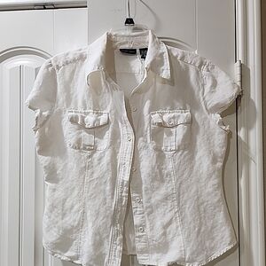 New York & Company Cream Linen Blend Shirt